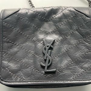 YSL-Crinkled Calfskin Matelasse Monogram Niki Chain Wallet Dark Legion Grey